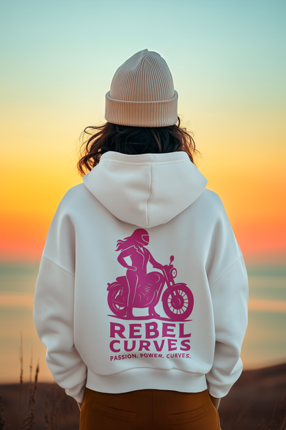 Rebel Curves Casual Hoodie White & Pink