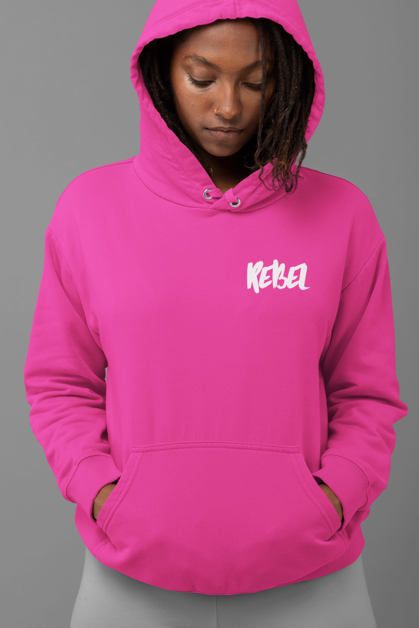 Rebel Curves Casual Hoodie Pink & White