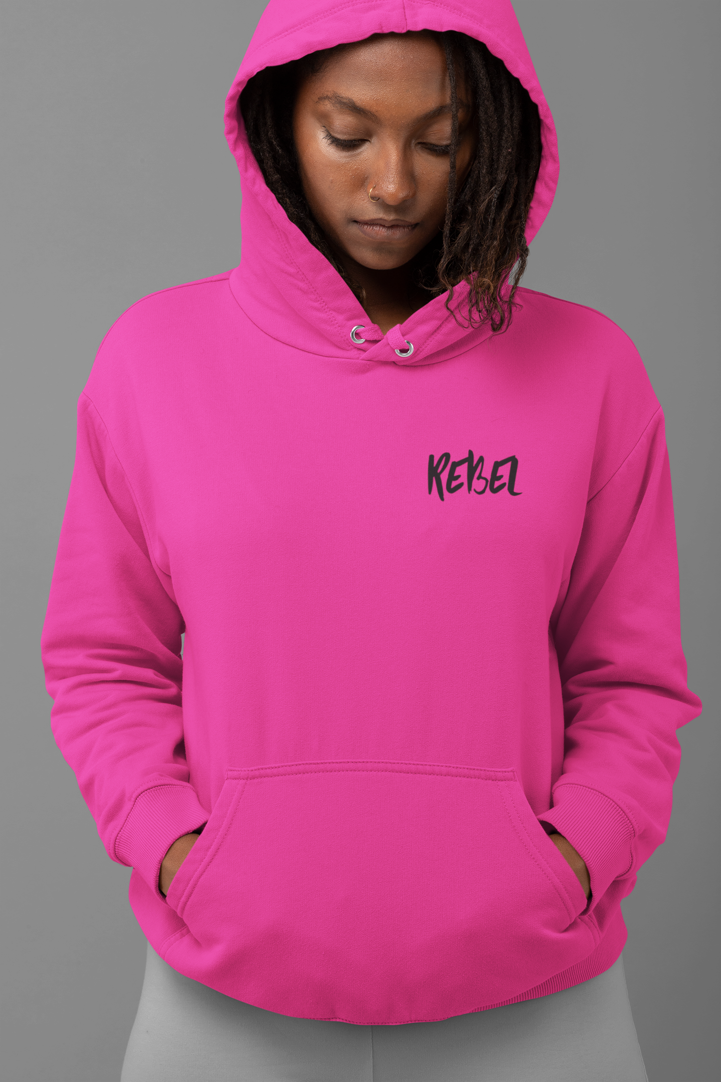 Rebel Curves Casual Hoodie Pink & Black
