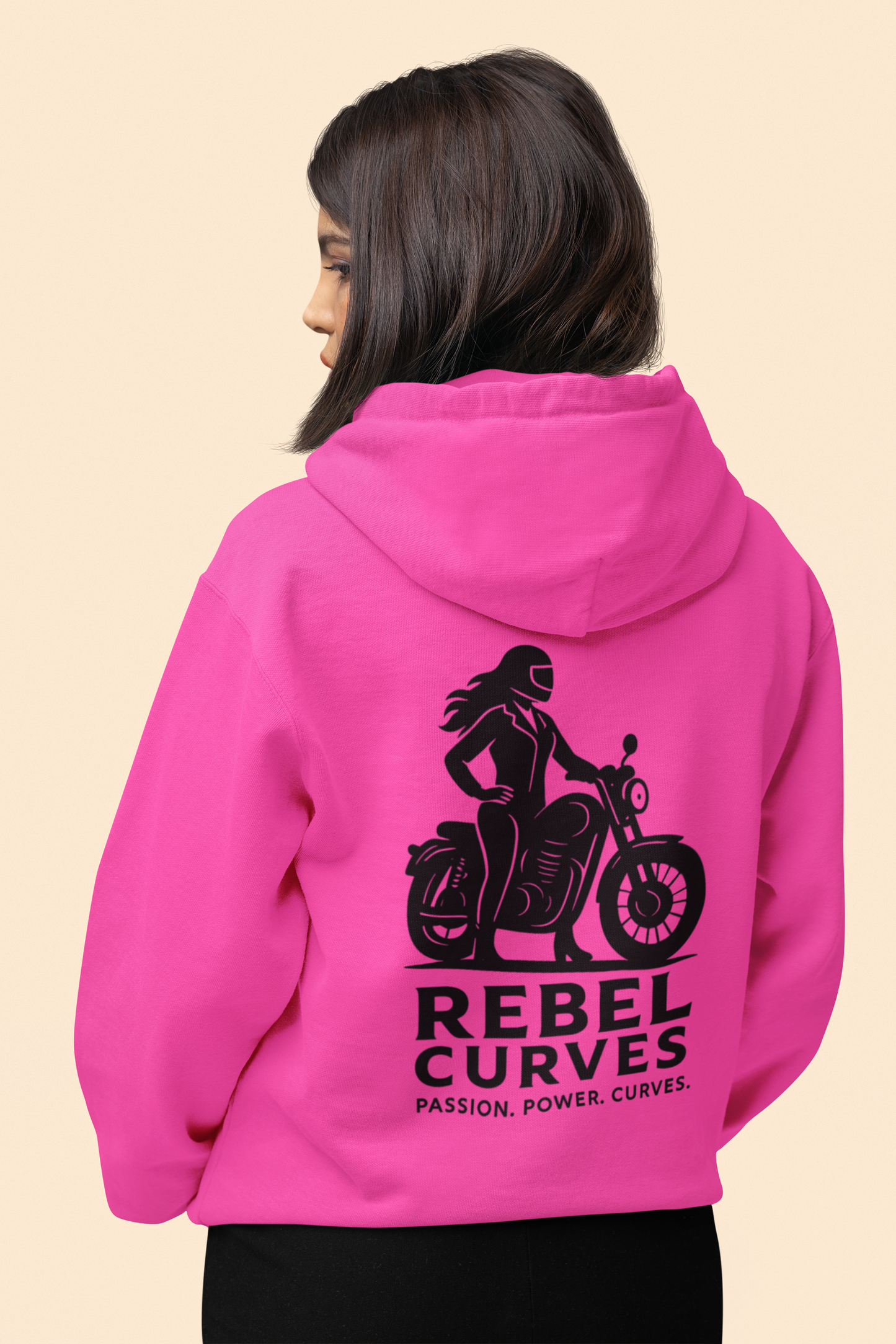 Rebel Curves Casual Hoodie Pink & Black