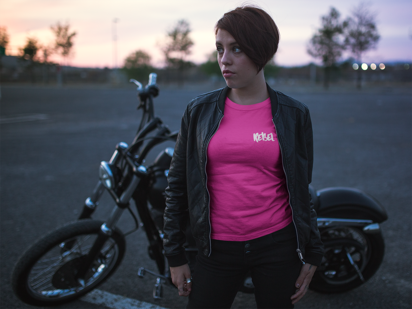 Rebel Curves Rider Tee Pink & White