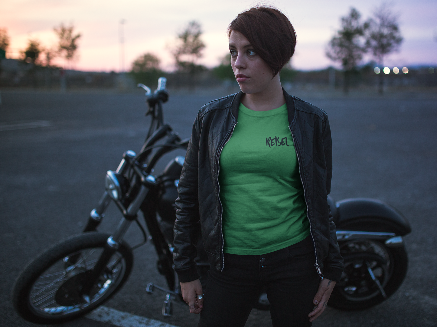 Rebel Curved Rider Tee Green & Black